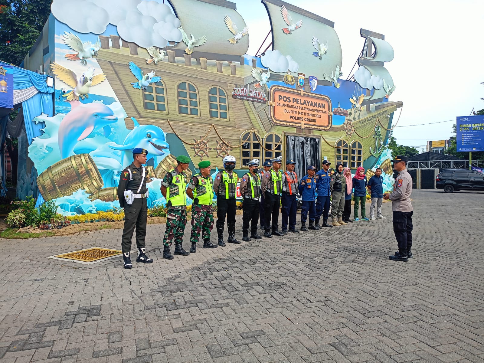 Sinergitas Pengamanan Pos Pam Lebaran di Kebomas Berjalan Lancar